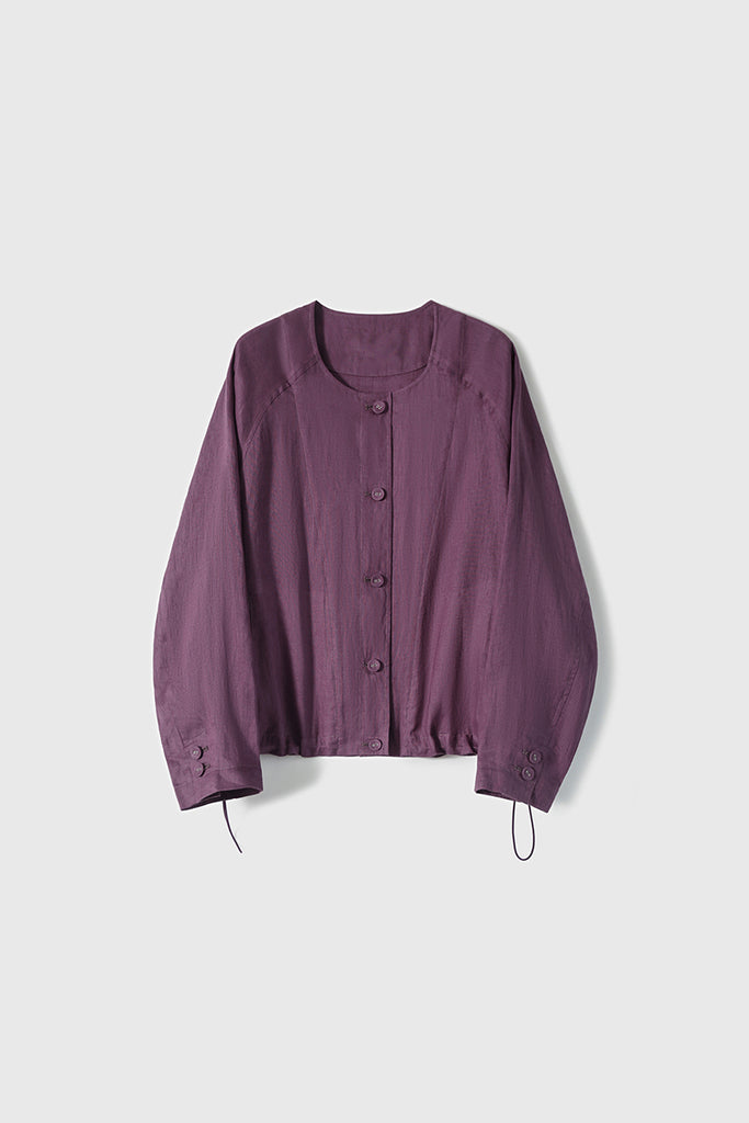 100% Linen Collarless Button-Up Jacket  Fibflx