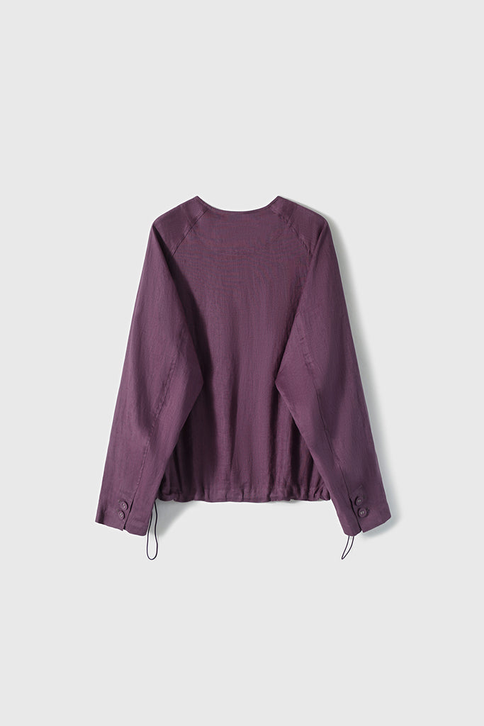 100% Linen Collarless Button-Up Jacket  Fibflx