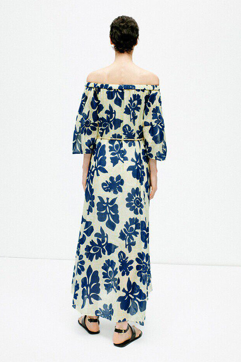 floral fit and flare midi dress 100% Linen & with Pockets Egyptian Blue / S flared skirt Size:Small Adult BZSFW Women's Long Sleeve casual two piece set