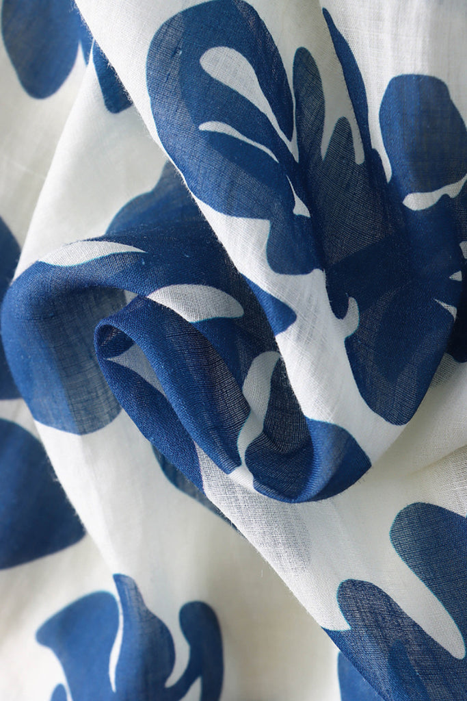 100% Linen Floral Fit & Flare Midi Dress with Pockets  Fibflx