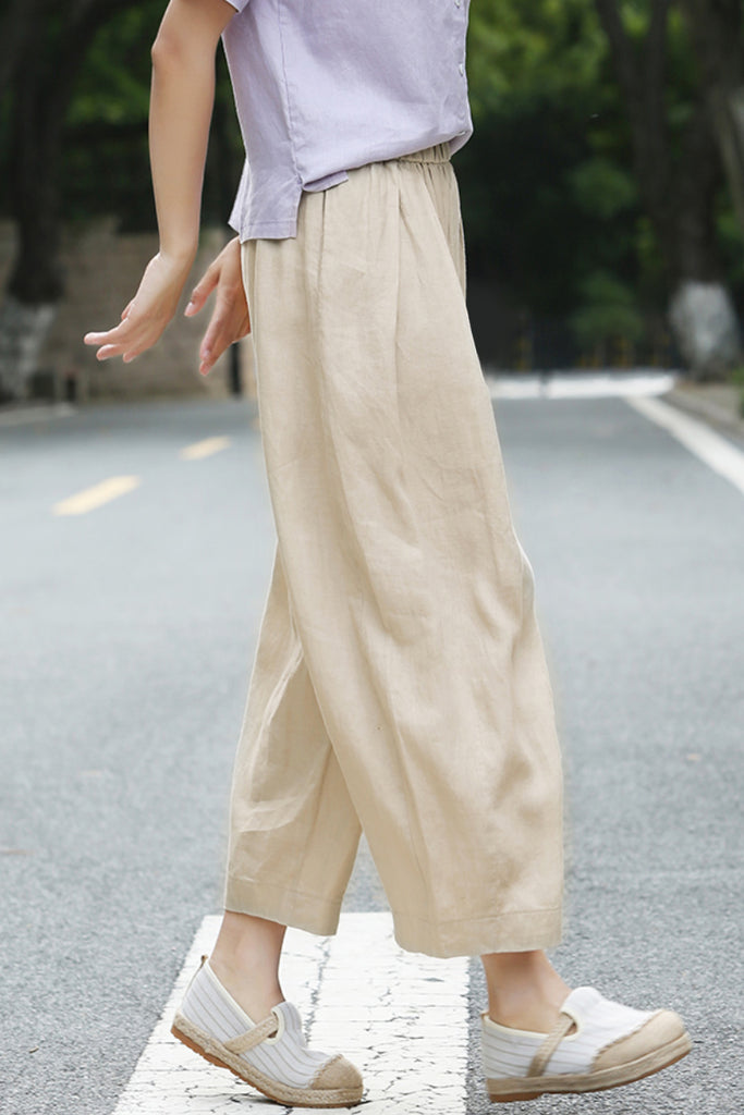 100% Linen Pleated Crop Balloon Pants  Fibflx