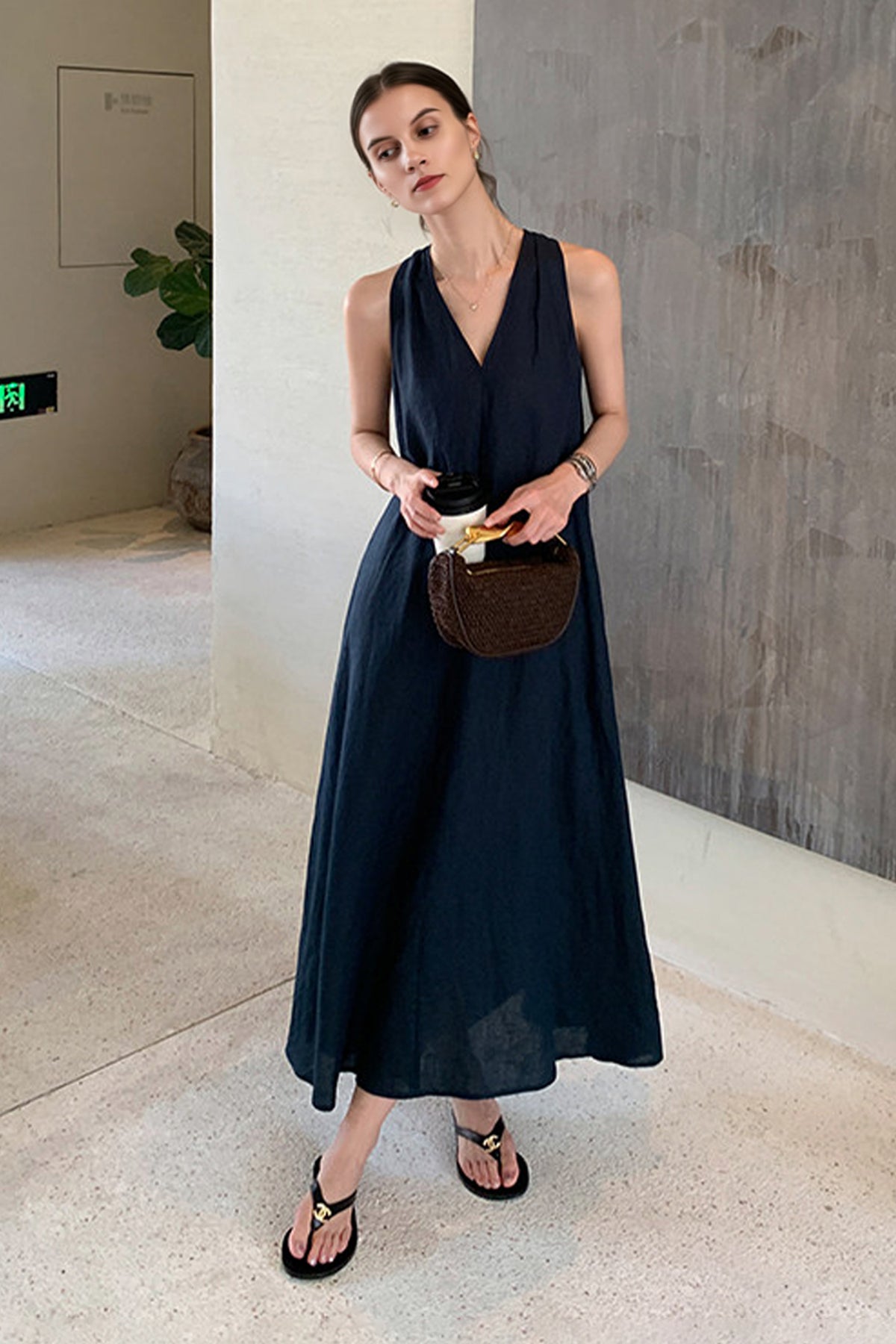 v neck linen dress Short Sleeve V-Neck VALLEY, Wedding guest dress, Custom fit neck dress in soft garment Livia V Neck Linen Maxi