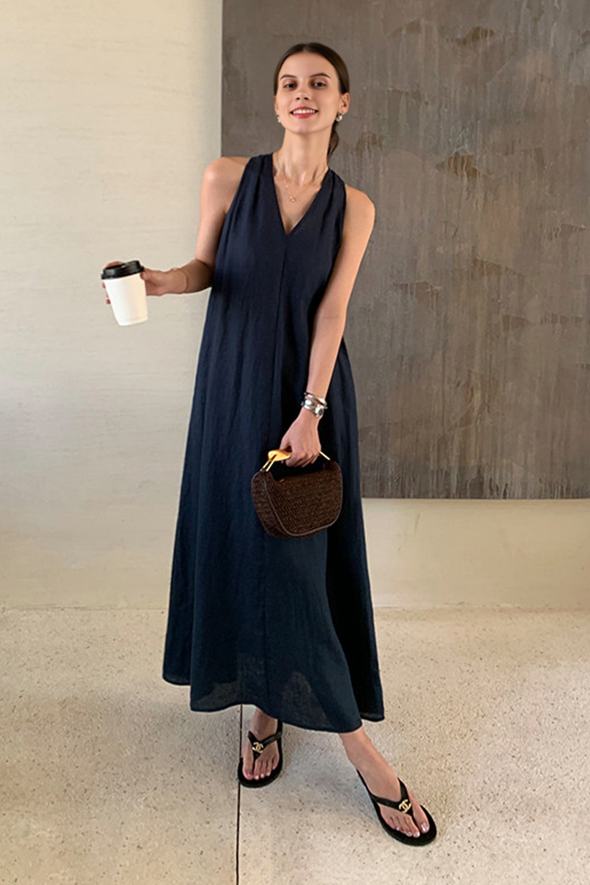 vneck linen dress Sleeveless v-neck linen dress
