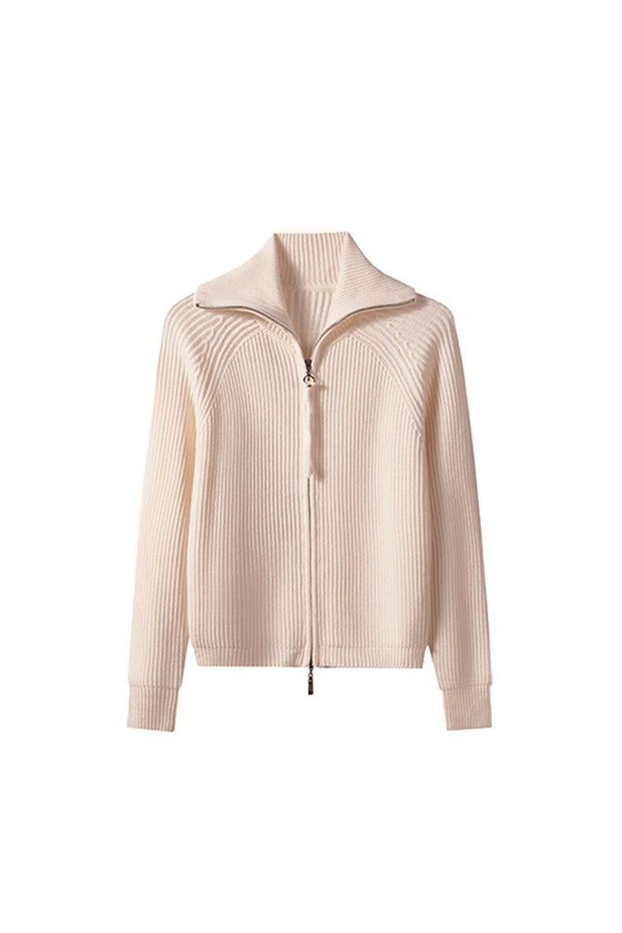 100% Merino Wool Double-Zip Coatigan with Wide Collar Oak Beige / M Fibflx