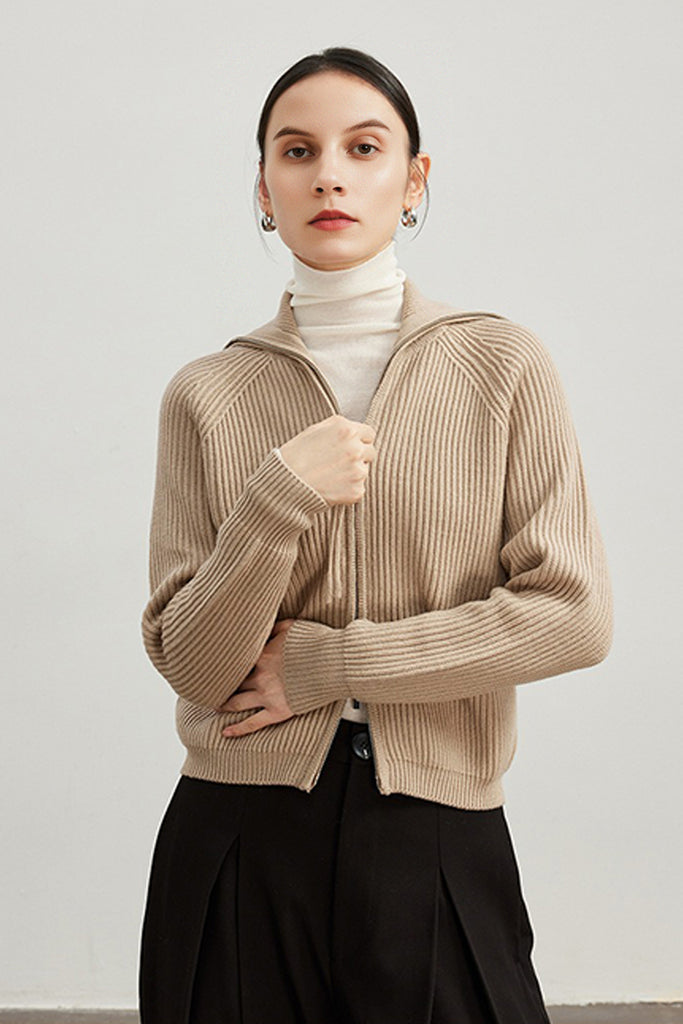 100% Merino Wool Double-Zip Coatigan with Wide Collar  Fibflx