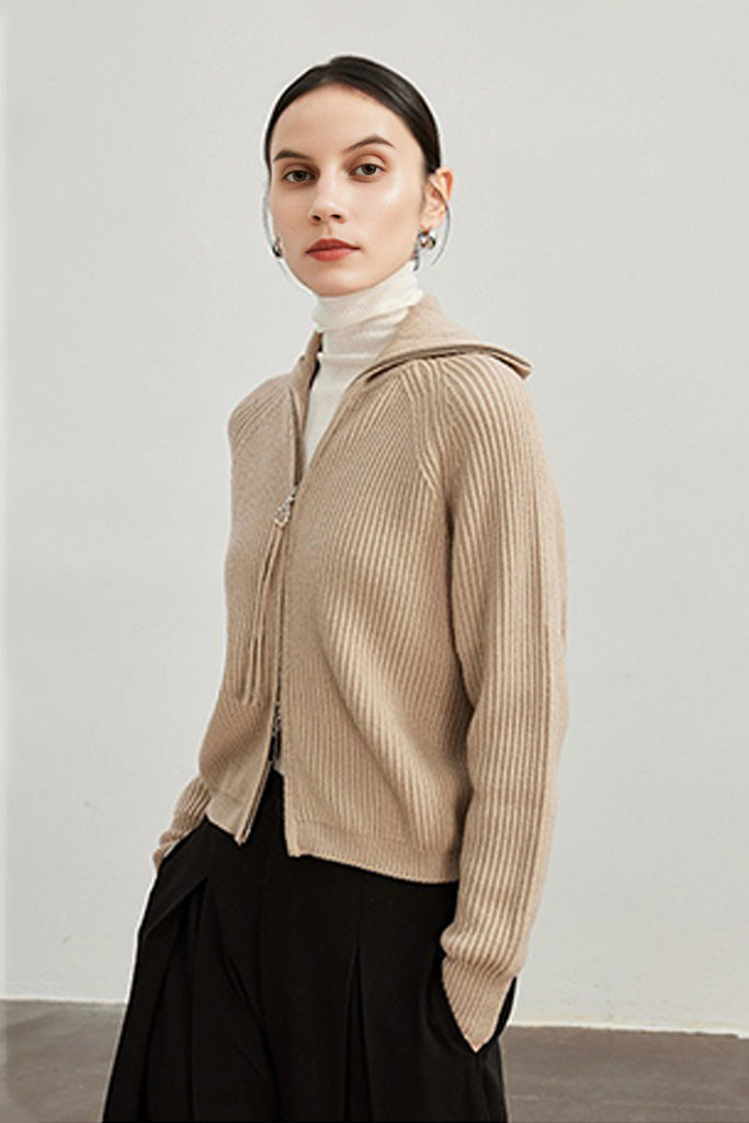 100% Merino Wool Double-Zip Coatigan with Wide Collar  Fibflx