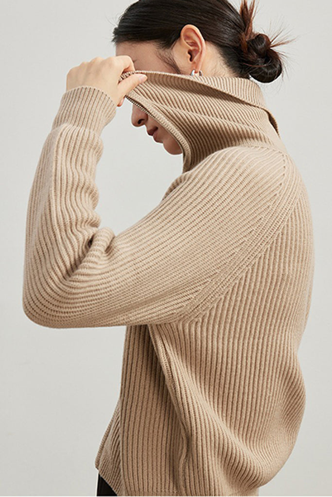 100% Merino Wool Double-Zip Coatigan with Wide Collar  Fibflx