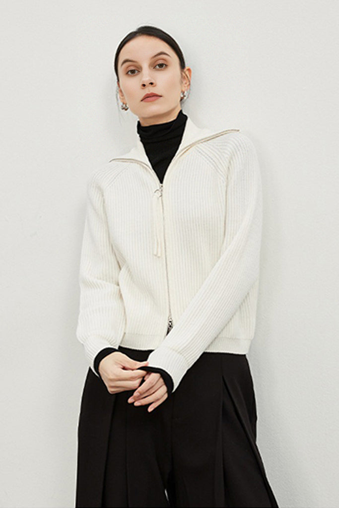 100% Merino Wool Double-Zip Coatigan with Wide Collar  Fibflx