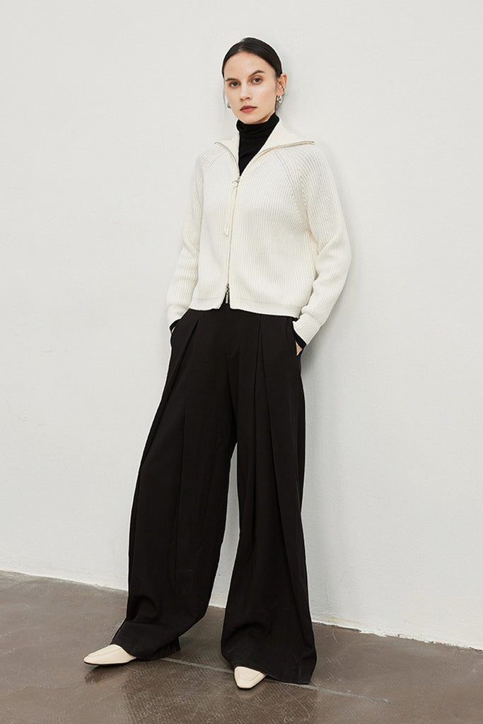 100% Merino Wool Double-Zip Coatigan with Wide Collar  Fibflx