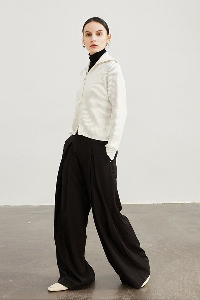 100% Merino Wool Double-Zip Coatigan with Wide Collar  Fibflx