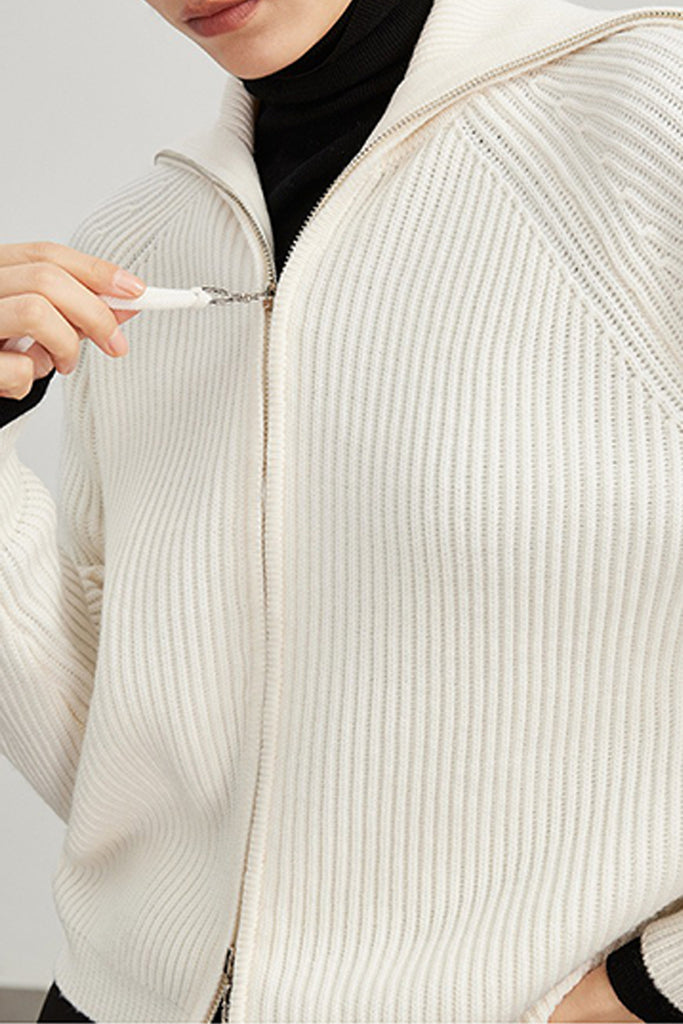 100% Merino Wool Double-Zip Coatigan with Wide Collar  Fibflx