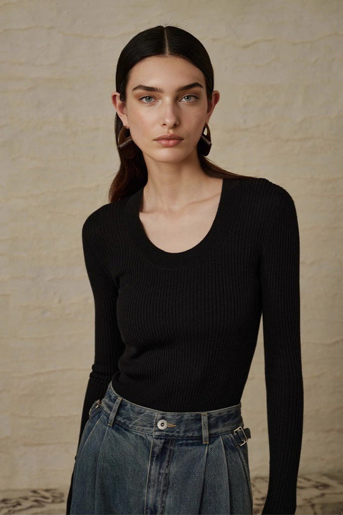 100% Merino Wool Fine-Knit U Neck Base Layer Black / M Fibflx