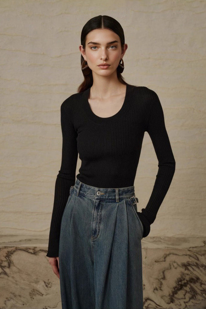 100% Merino Wool Fine-Knit U Neck Base Layer  Fibflx