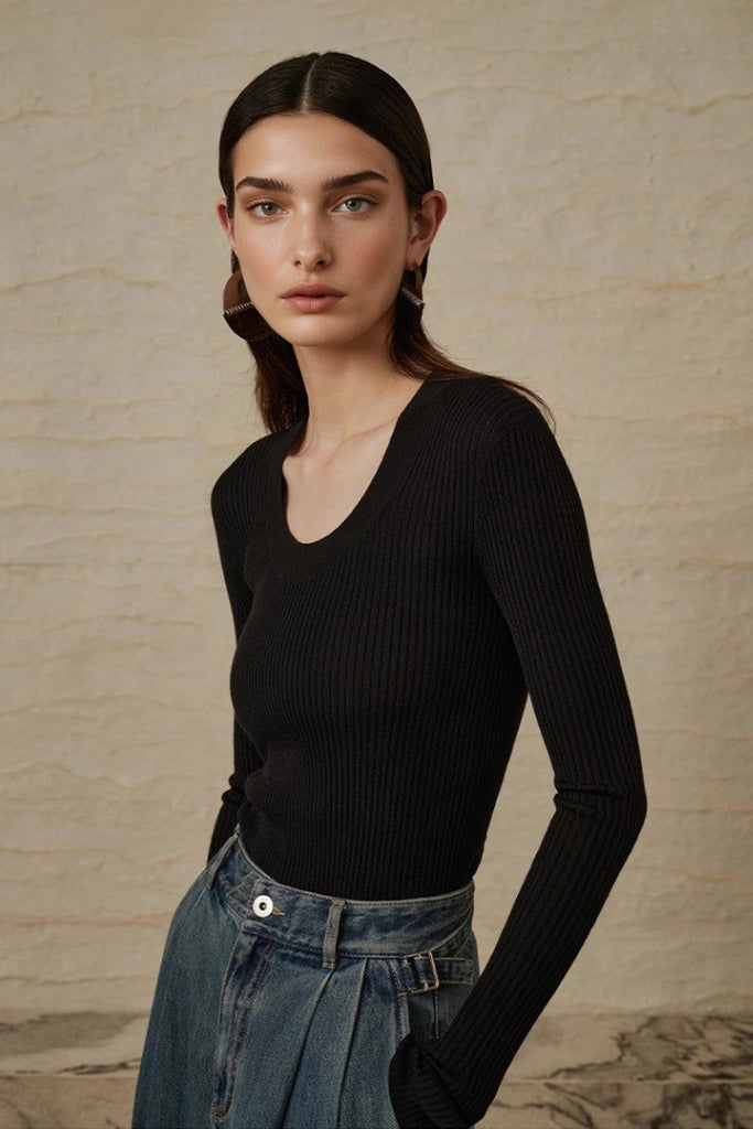 100% Merino Wool Fine-Knit U Neck Base Layer  Fibflx