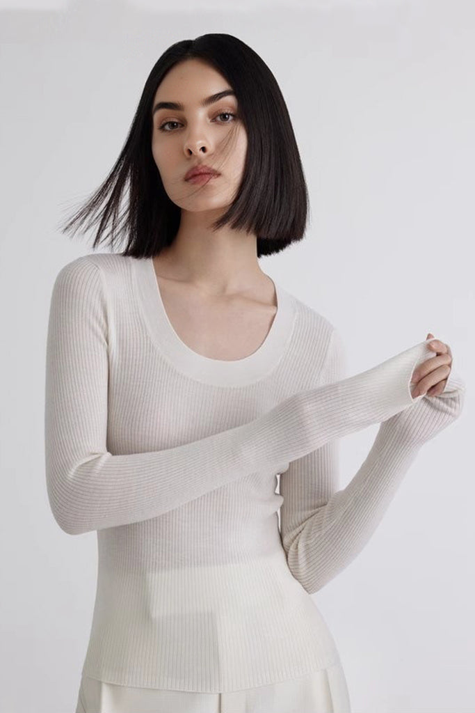 100% Merino Wool Fine-Knit U Neck Base Layer White / M Fibflx