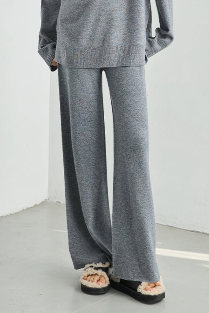 100% Merino Wool Wide-Leg Sweater Lounge Pants - Fibflx