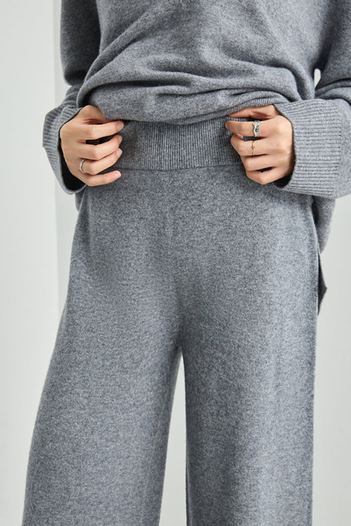 100% Merino Wool Wide-Leg Sweater Lounge Pants  Fibflx