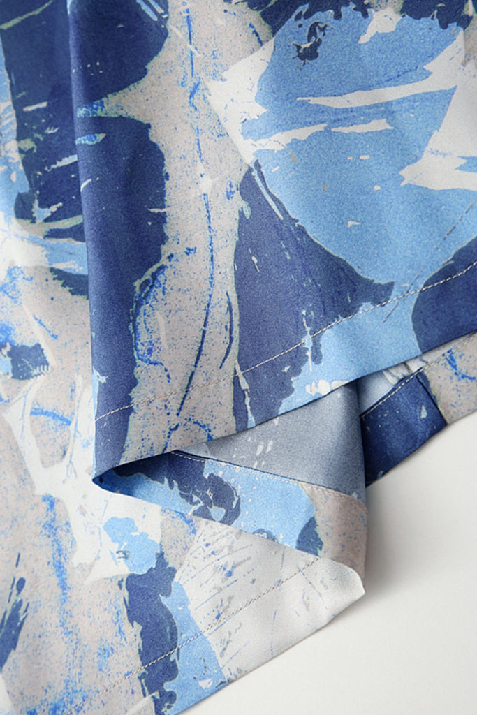 100% Silk Floral Midi Shift Dress with Pockets in Blue  Fibflx