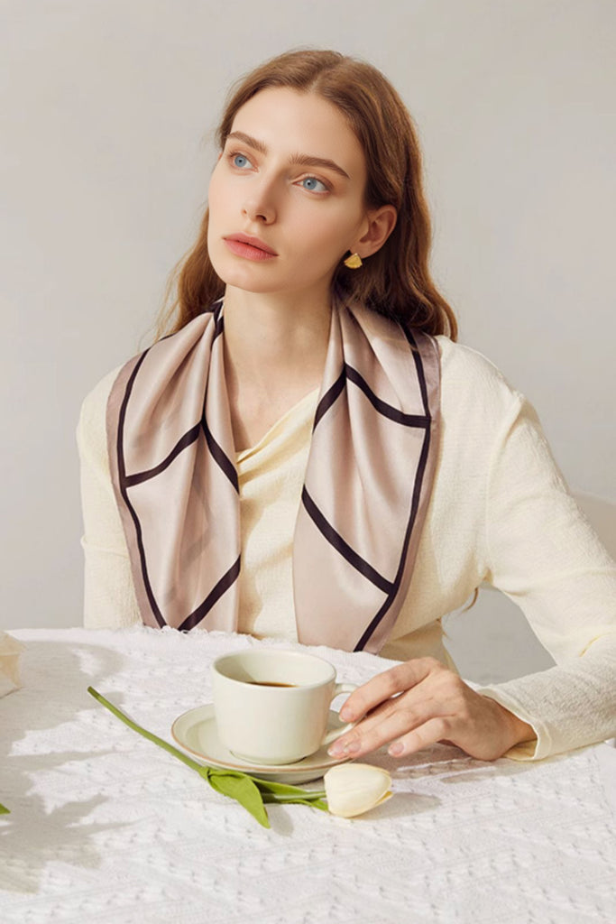 100% Silk Minimalist Printed Square Scarf  Fibflx