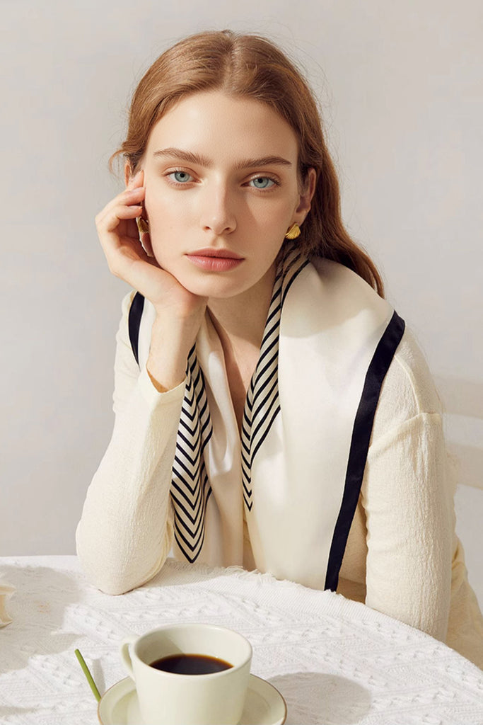 100% Silk Minimalist Printed Square Scarf  Fibflx