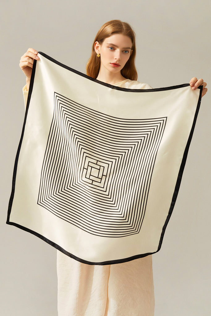 100% Silk Minimalist Printed Square Scarf  Fibflx