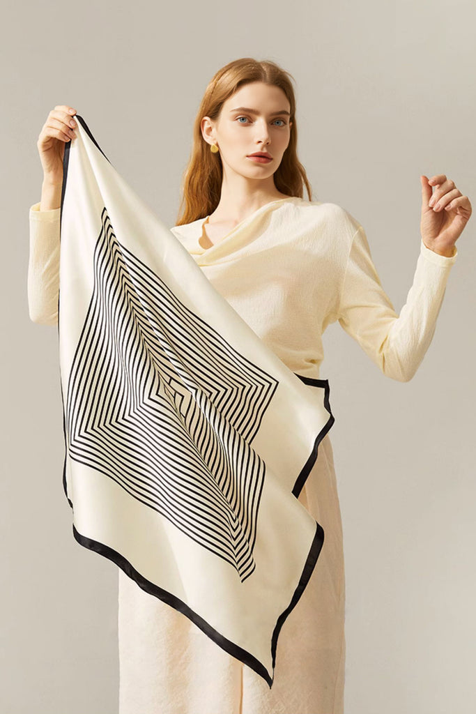 100% Silk Minimalist Printed Square Scarf  Fibflx