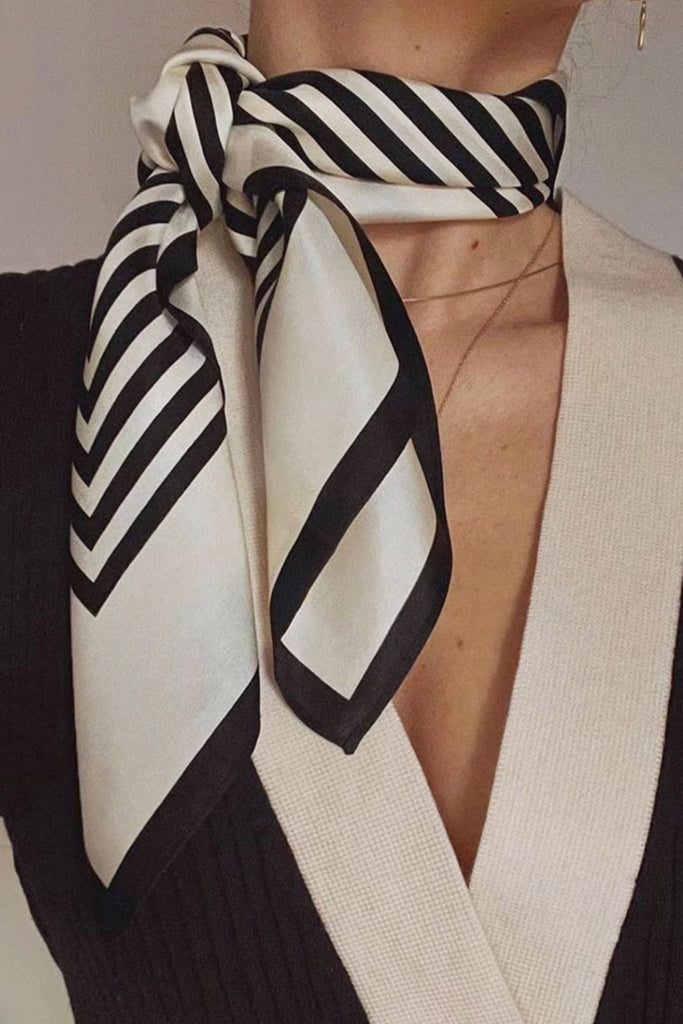 100% Silk Minimalist Printed Square Scarf  Fibflx