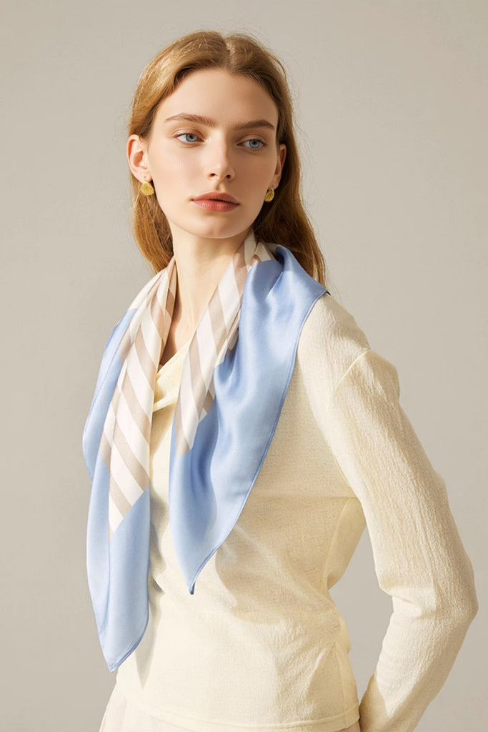 100% Silk Minimalist Printed Square Scarf  Fibflx