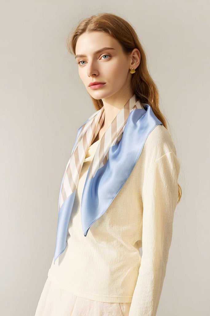 100% Silk Minimalist Printed Square Scarf  Fibflx