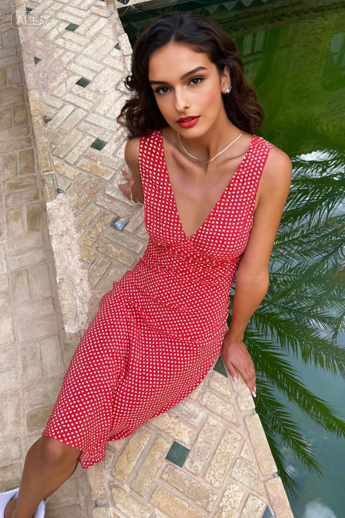 v neck bias cut midi dress 100% Silk Printed V-Neck Bias-Cut Midi Dress Black / XS