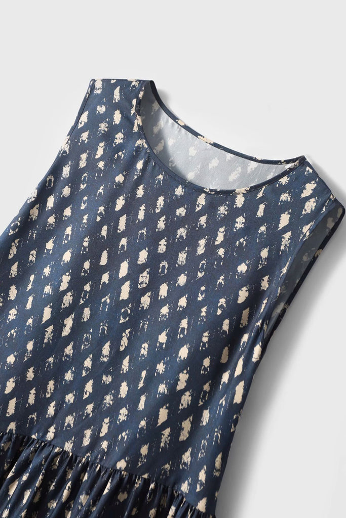 100% Silk Twill Printed Trapeze Midi Dress  Fibflx