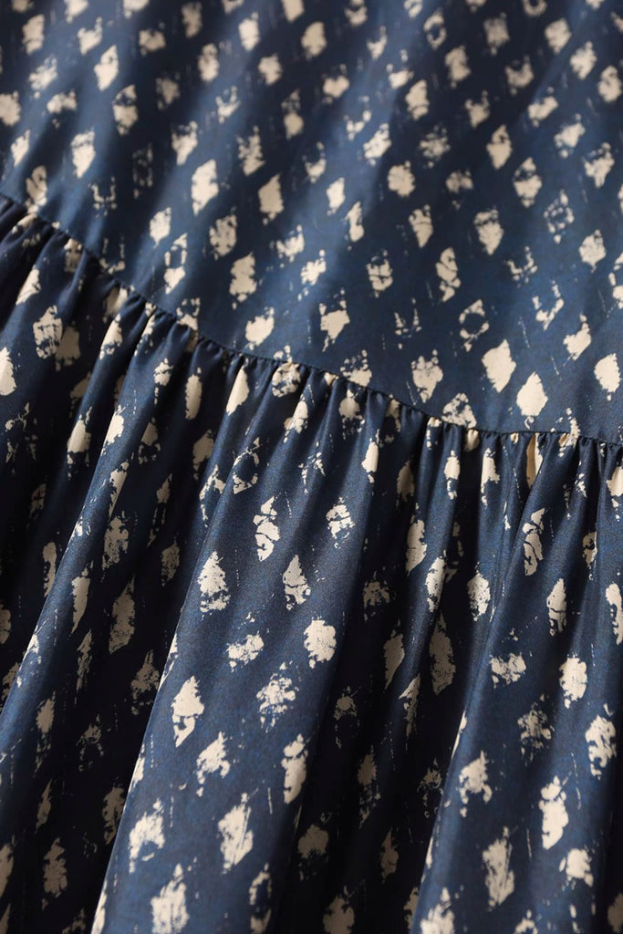 100% Silk Twill Printed Trapeze Midi Dress  Fibflx