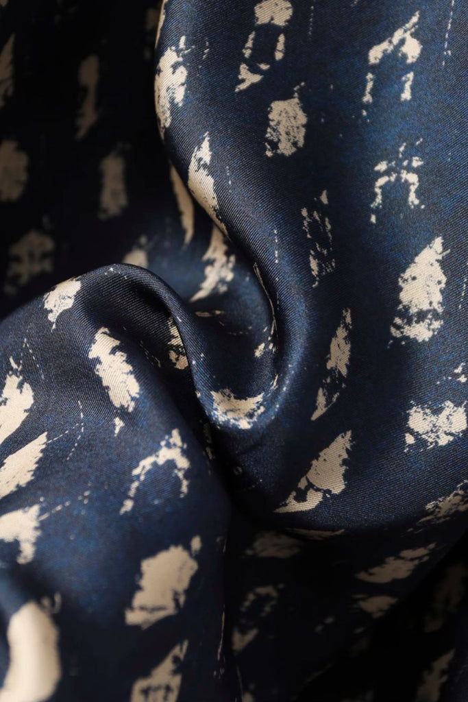 100% Silk Twill Printed Trapeze Midi Dress  Fibflx