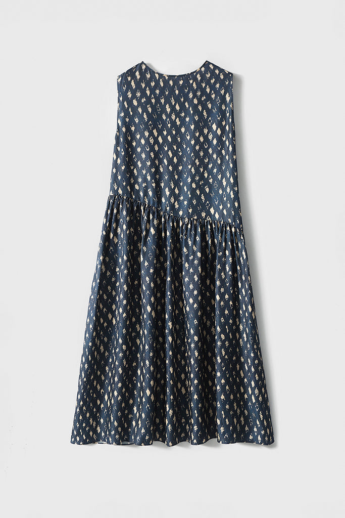 100% Silk Twill Printed Trapeze Midi Dress  Fibflx