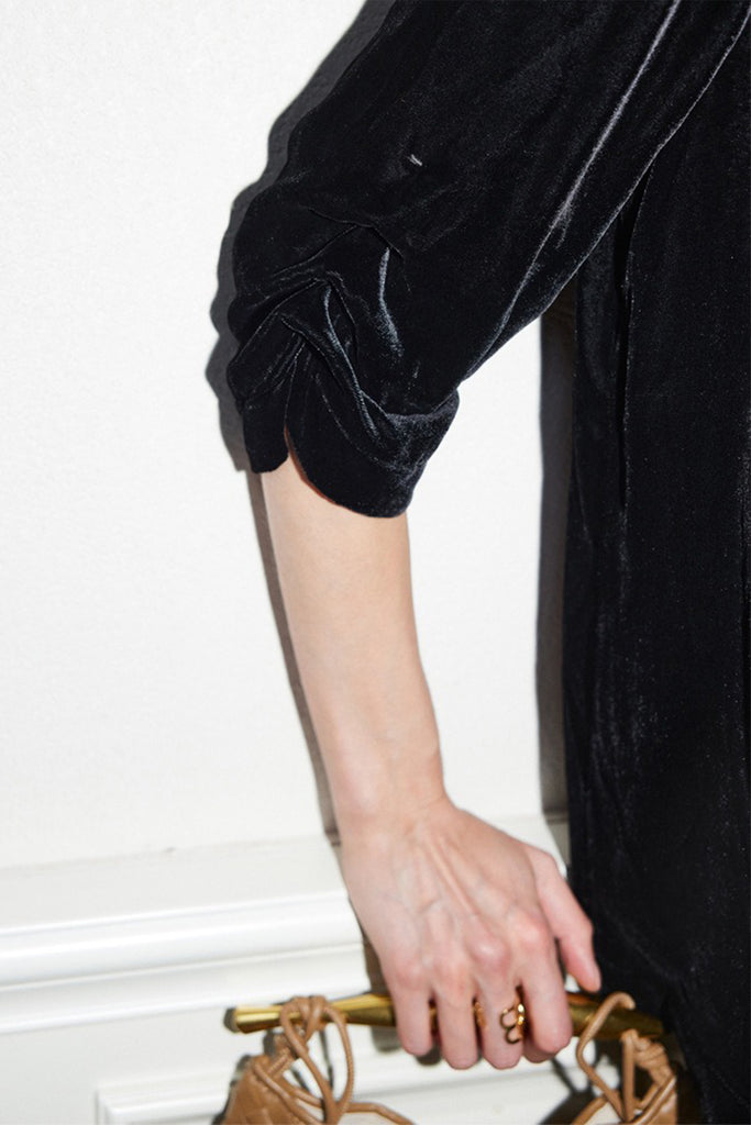 100% Silk Velvet 3/4 Sleeve Collarless Blazer  Fibflx