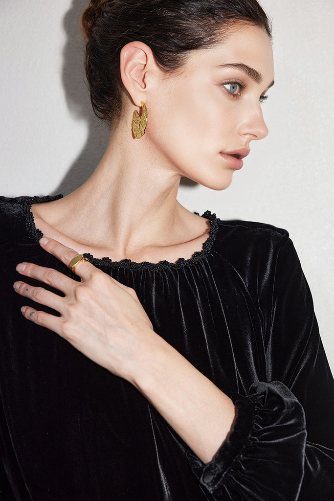 100% Silk Velvet Beaded Neckline Blouse with Keyhole Back  Fibflx