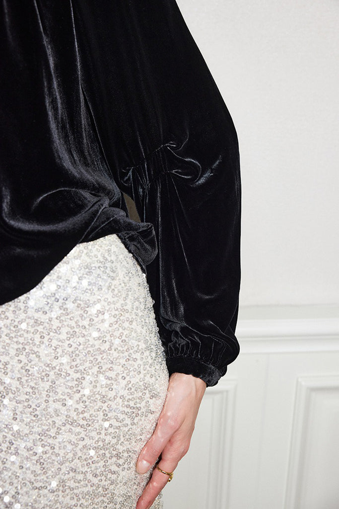 100% Silk Velvet Beaded Neckline Blouse with Keyhole Back  Fibflx