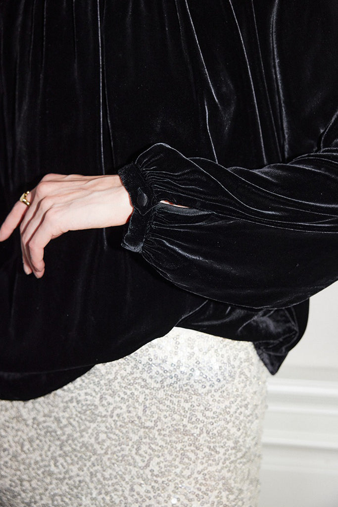 100% Silk Velvet Beaded Neckline Blouse with Keyhole Back  Fibflx