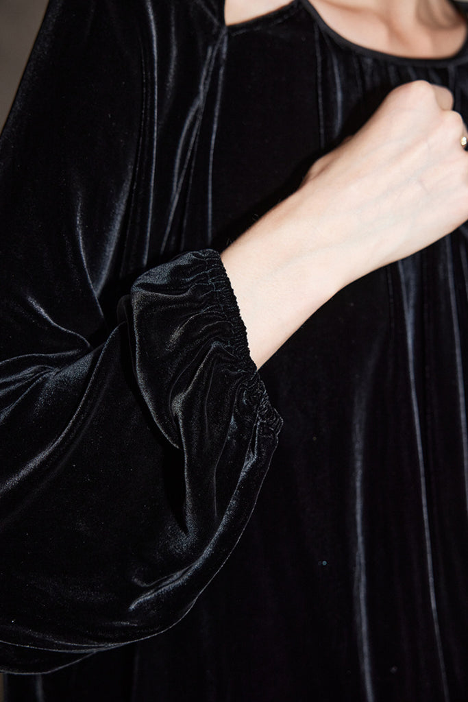 100% Silk Velvet Cutout Balloon Sleeve Blouse  Fibflx