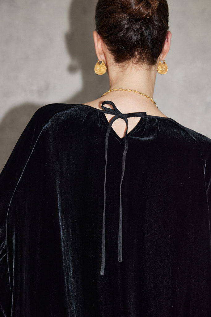 100% Silk Velvet Cutout Balloon Sleeve Blouse  Fibflx