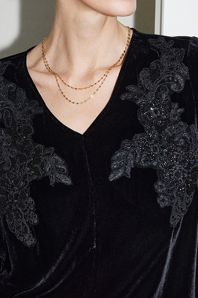 100% Silk Velvet Floral Embroidered V-Neck Blouse  Fibflx