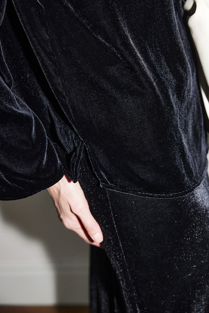 100% Silk Velvet Floral Embroidered V-Neck Blouse  Fibflx