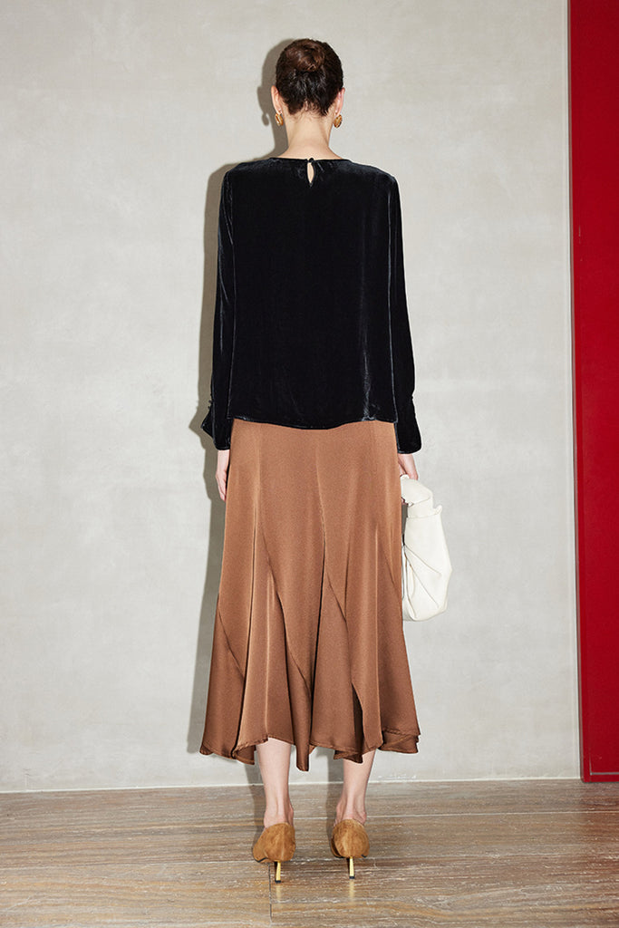 100% Silk Velvet Long Sleeve Embroidered Blouse  Fibflx