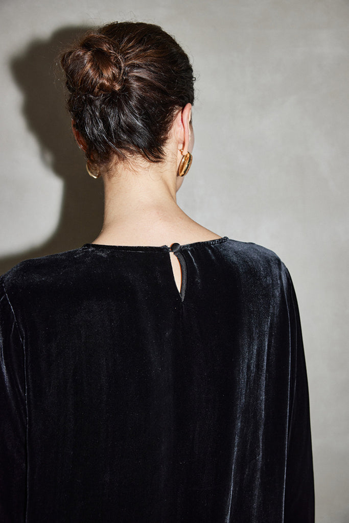 100% Silk Velvet Long Sleeve Embroidered Blouse  Fibflx