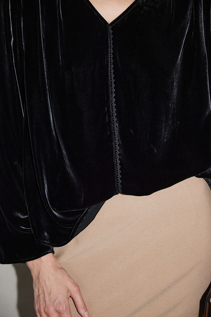 100% Silk Velvet Long Sleeve V-Neck Blouse  Fibflx