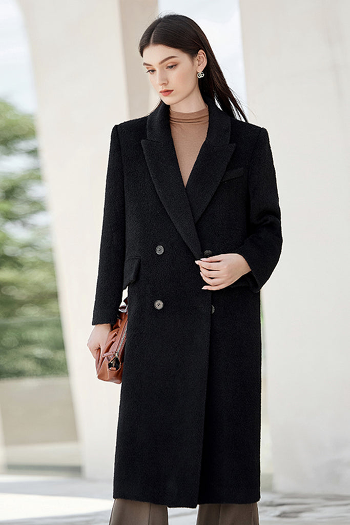 100% Suri Alpaca Wool Double-Breasted Long Coat  Fibflx
