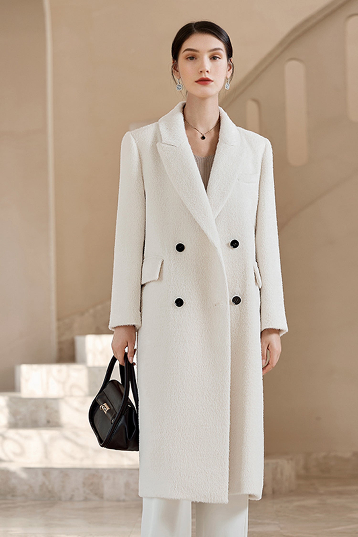 Women's Suri Alpaca Wool Coat | Double-Breasted Elegance - Fibflx