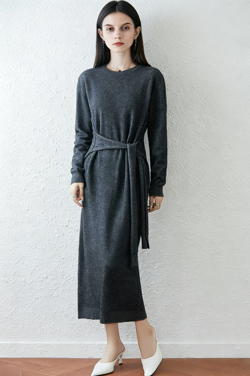 grey maxi sweater dress 100% Wool Long Sleeve Belted Ash / XS FrockUpFriday281022