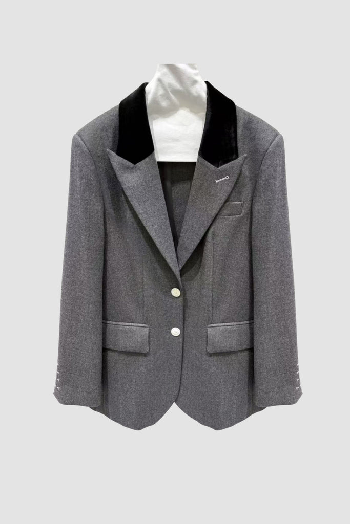 100% Wool Oversized Blazer with Velvet Collar  Fibflx