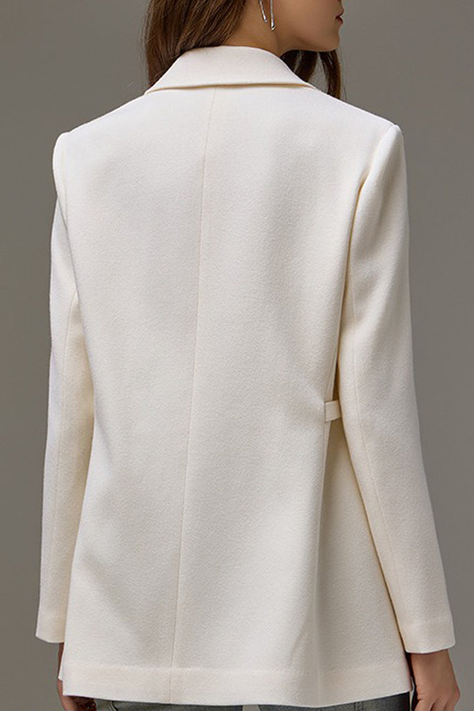 100% Wool Tailored Double-Breasted Blazer with Belt  Fibflx